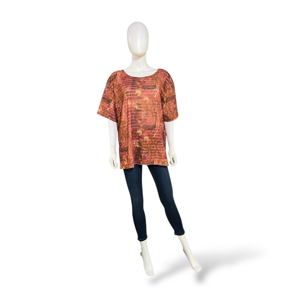 Style Up Dusty Rose/Gold Floral Striped Tee, 2XL